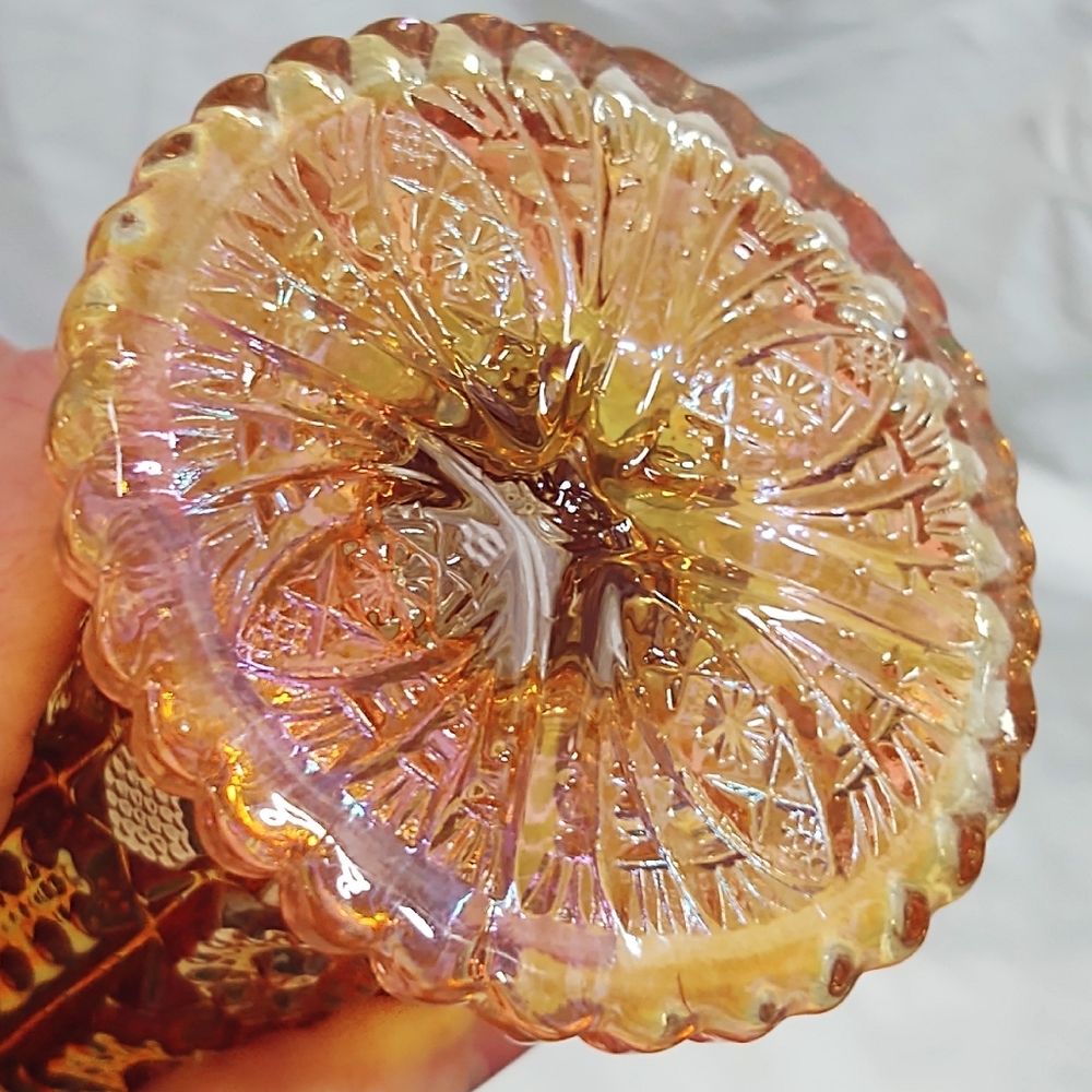 Vintage Imperial Glass Iridescent Marigold Daisy & Button Carnival Glass Vase - Picture 7 of 7